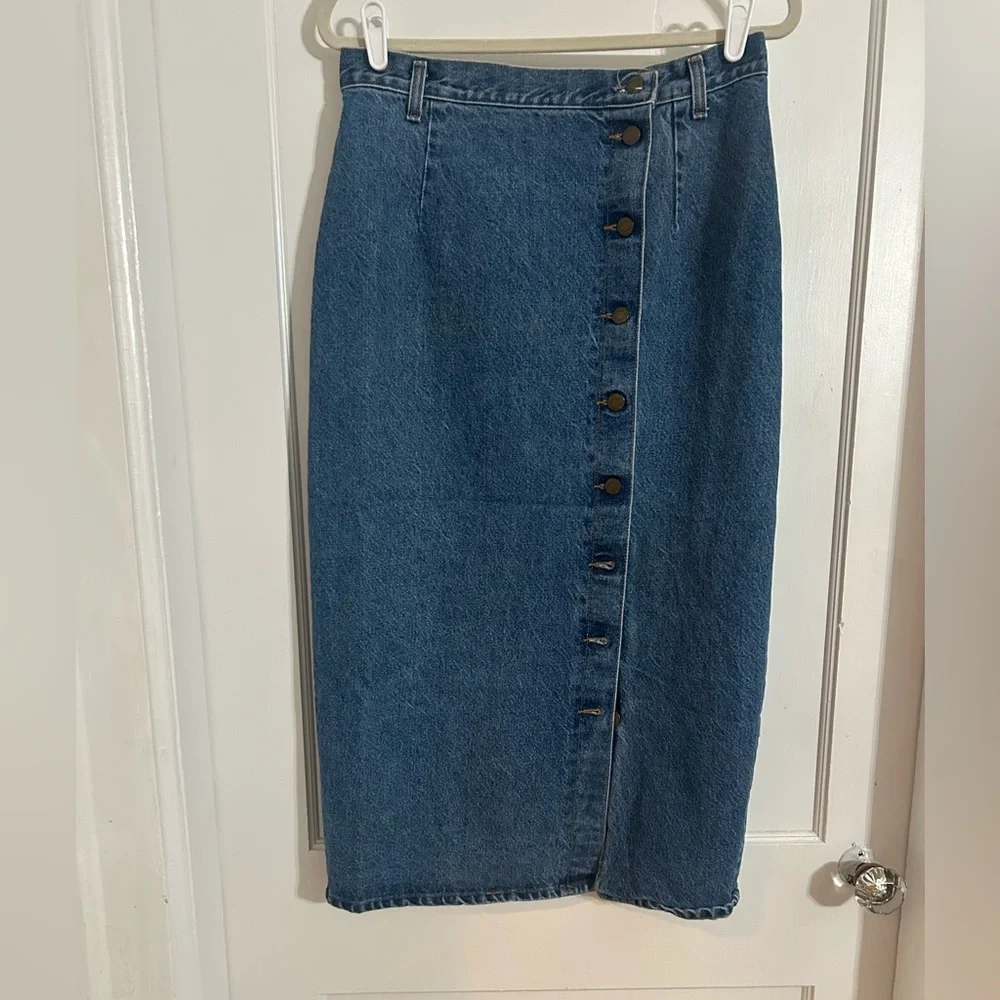 Vintage Blue Button-Down Pencil Skirt